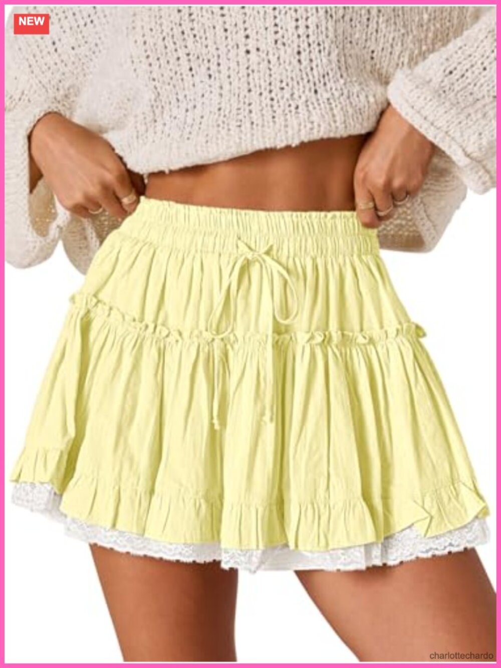 Women's Flowy Skort with Shorts Cotton Boho Ruffled Lace Summer Skirt